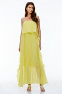 Otago Yellow Off Shoulder Ruffled Pleated Maxi Dress