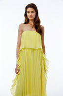 Otago Yellow Off Shoulder Ruffled Pleated Maxi Dress