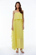 Otago Yellow Off Shoulder Ruffled Pleated Maxi Dress