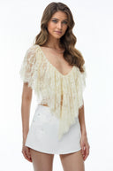 Riga Cream Lace Ruffled Cape Top