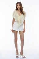 Riga Cream Lace Ruffled Cape Top