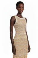 Crispina Cream Zigzag Weave Round Neck Maxi Dress