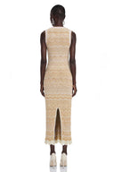 Crispina Cream Zigzag Weave Round Neck Maxi Dress