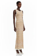 Crispina Cream Zigzag Weave Round Neck Maxi Dress