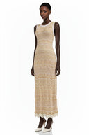 Crispina Cream Zigzag Weave Round Neck Maxi Dress