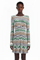 Wendelina Green Zigzag Weave Long Sleeve Midi Dress