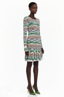 Wendelina Green Zigzag Weave Long Sleeve Midi Dress