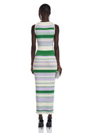 Uliana Green Round Neck Horizontal Stripes Maxi Dress