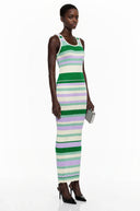 Uliana Green Round Neck Horizontal Stripes Maxi Dress