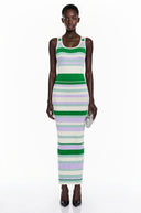 Uliana Green Round Neck Horizontal Stripes Maxi Dress