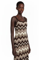 Orsola Brown Zigzag Weave Pointelle Knit Maxi Dress