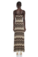 Orsola Brown Zigzag Weave Pointelle Knit Maxi Dress