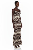 Orsola Brown Zigzag Weave Pointelle Knit Maxi Dress