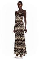 Orsola Brown Zigzag Weave Pointelle Knit Maxi Dress