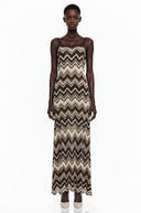 Orsola Brown Zigzag Weave Pointelle Knit Maxi Dress