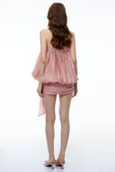 Kornelia Pink Off Shoulder Ruched Mini Dress with Bow