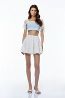Laetitia Blue Semi-sheer Lace Trim Top