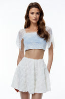 Laetitia Blue Semi-sheer Lace Trim Top