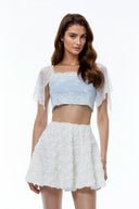 Laetitia Blue Semi-sheer Lace Trim Top