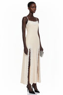 Marfa Neutral Satin Maxi Dress with High Slit