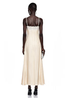 Marfa Neutral Satin Maxi Dress with High Slit