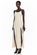 Marfa Neutral Satin Maxi Dress with High Slit