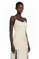 Marfa Neutral Satin Maxi Dress with High Slit