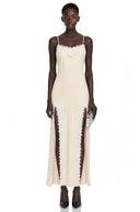 Marfa Neutral Satin Maxi Dress with High Slit