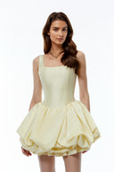 Shetland Yellow Square Neck Tiered Mini Dress