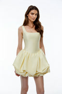 Shetland Yellow Square Neck Tiered Mini Dress