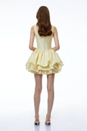 Shetland Yellow Square Neck Tiered Mini Dress