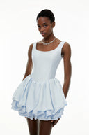 Shetland Dusty Blue Square Neck Tiered Mini Dress