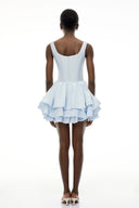 Shetland Dusty Blue Square Neck Tiered Mini Dress