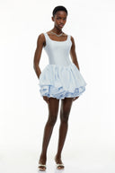 Shetland Dusty Blue Square Neck Tiered Mini Dress