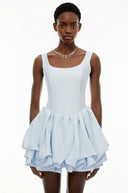 Shetland Dusty Blue Square Neck Tiered Mini Dress