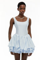 Shetland Dusty Blue Square Neck Tiered Mini Dress