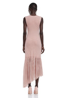 Gloria Pink Pleated Midi Dress with Asymmetrical Hem