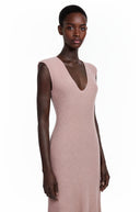 Gloria Pink Pleated Midi Dress with Asymmetrical Hem