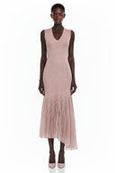 Gloria Pink Pleated Midi Dress with Asymmetrical Hem