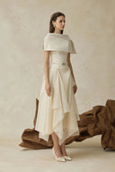 Wilhelmina White Asymmetrical Shawl & Tulle Panel Dress Set