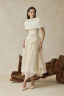 Wilhelmina White Asymmetrical Shawl & Tulle Panel Dress Set