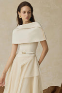 Wilhelmina White Asymmetrical Shawl & Tulle Panel Dress Set