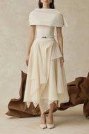 Wilhelmina White Asymmetrical Shawl & Tulle Panel Dress Set