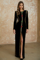 Héloïse Black Crystal Embellished Front Slit Maxi Dress