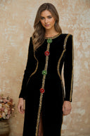 Héloïse Black Crystal Embellished Front Slit Maxi Dress