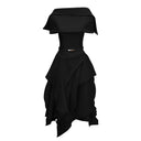 Wilhelmina Black Asymmetrical Shawl & Tulle Panel Dress Set