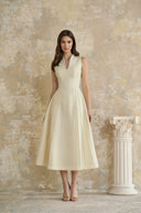Valerie Neutral Shawl Detail Shirred Midi Dress
