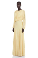 Renata Yellow Lantern Sleeve Pleated Maxi Dress