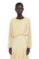 Renata Yellow Lantern Sleeve Pleated Maxi Dress