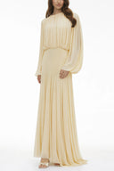 Renata Yellow Lantern Sleeve Pleated Maxi Dress